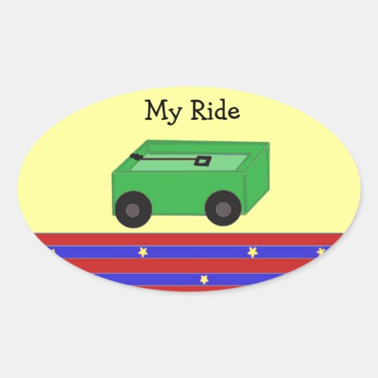 小さな緑の荷車 楕円形シール (正面)