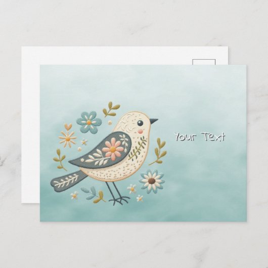 小さな緑の鳥の花柄ポストカード ポストカード (正面/裏面)