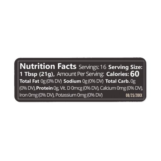 小さな線状の蜂蜜の栄養の事実ダークグレー ラベル (正面)