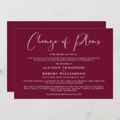 小さな縮小ウェディング 計画変更 ワインレッド 案内状 (正面/裏面)