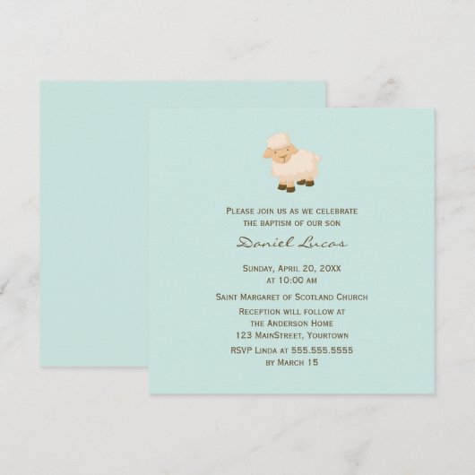 小さな羊の洗礼 招待状 (正面/裏面)