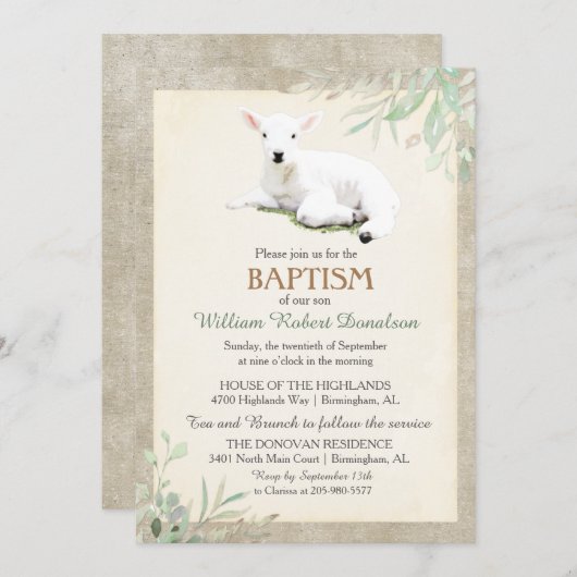 小さな羊の洗礼　男女兼用招待状 招待状 (正面/裏面)