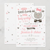 小さな羊の赤ちゃんの女の子のシャワー 招待状 (正面/裏面)