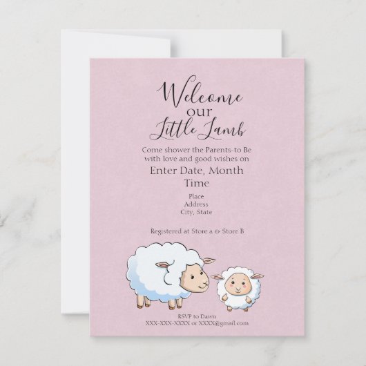 小さな羊の赤ちゃん歓迎会 女の子 招待状 (正面)