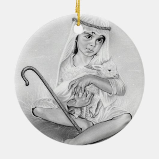 小さな羊飼い少年のクリスマス装飾 セラミックオーナメント (裏面)