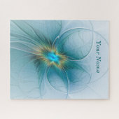 小さな美しいモダンブルー金ゴールドフラクタル名 ジグソーパズル (横)