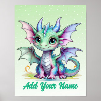 小さな羽のドラゴン - 名入れキッズウォールアート ポスター