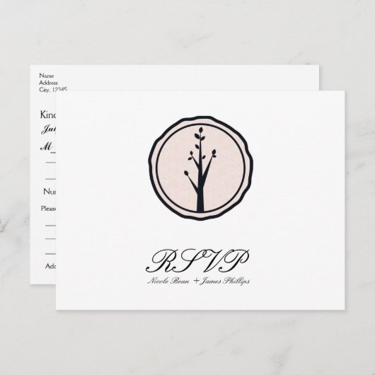 小さな自然の木のウェディング・ナチュラルスタイルの出欠返信 インビテーションポストカード (正面/裏面)