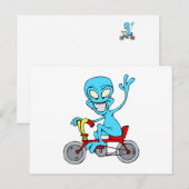 小さな自転車に乗ったエイリアン ポストカード (正面/裏面)