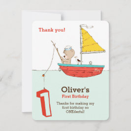 小さな航海のセーラー熊の最初の誕生日 サンキューカード