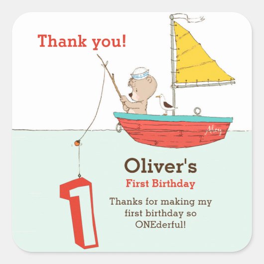 小さな航海のセーラー熊の最初の誕生日 スクエアシール (正面)