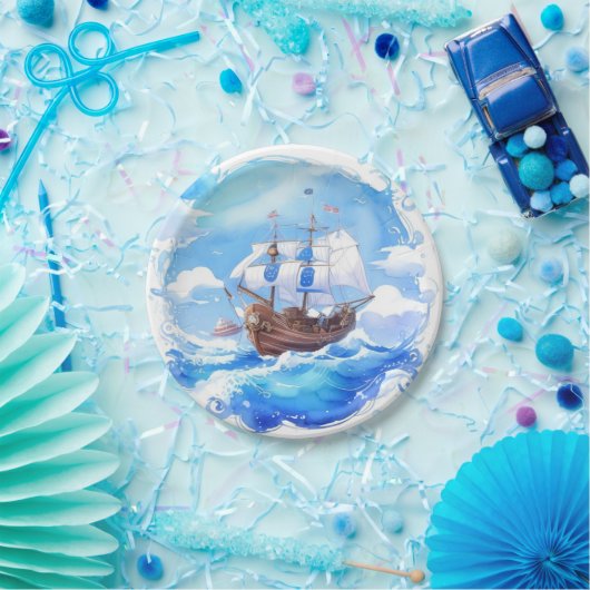 小さな船員の到着:男の子の航海の赤ちゃんシャワー ペーパープレート (パーティー)