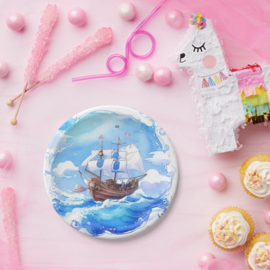 小さな船員の到着:男の子の航海の赤ちゃんシャワー ペーパープレート (パーティー)