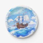 小さな船員の到着:男の子の航海の赤ちゃんシャワー ペーパープレート (正面)