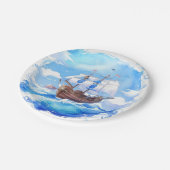 小さな船員の到着:男の子の航海の赤ちゃんシャワー ペーパープレート (アングル)