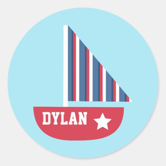 小さな船員航海ののための可愛い帆船 ラウンドシール (正面)