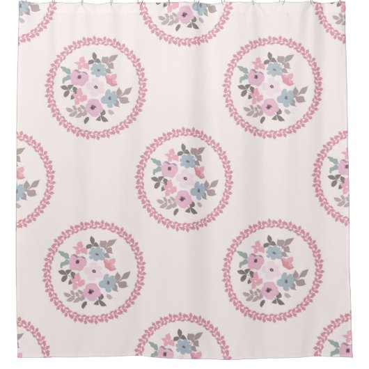 小さな花のヴィンテージの給餌パターン。ミルレフル シャワーカーテン (正面)