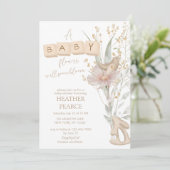 小さな花の木製ブロック赤ちゃんシャワー 招待状 (スタンド正面)