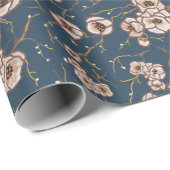 小さな花の淡い青い模様 ラッピングペーパー (ロールコーナー)