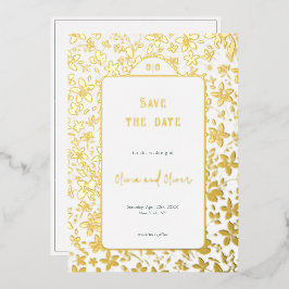 小さな花の結婚式の日付を保存 箔招待状
