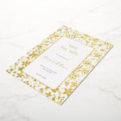 小さな花の結婚式の日付を保存 箔招待状 (回転した状態)