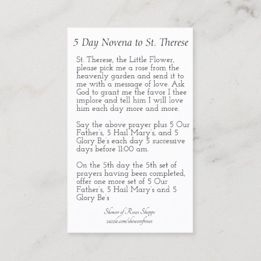 小さな花の聖なる聖なるカード 名刺 (裏面)