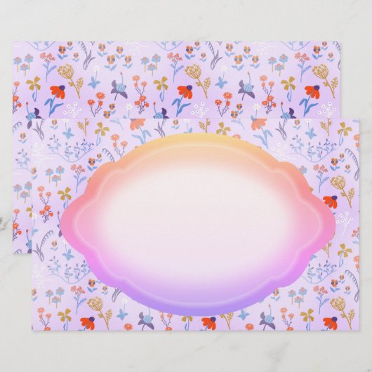 小さな花はピンク紫 便箋 (正面/裏面)