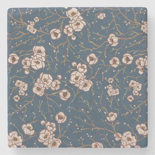 小さな花は淡い青のパターン ストーンコースター (正面)
