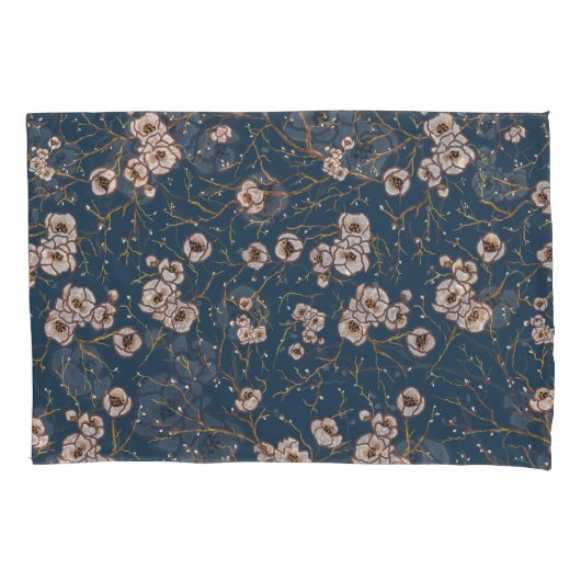 小さな花は淡い青のパターン 枕カバー (正面左)