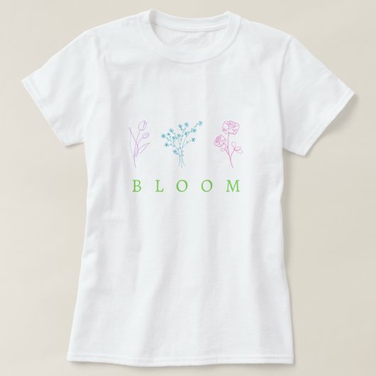 小さな花を持つ開花 Tシャツ (デザイン正面)