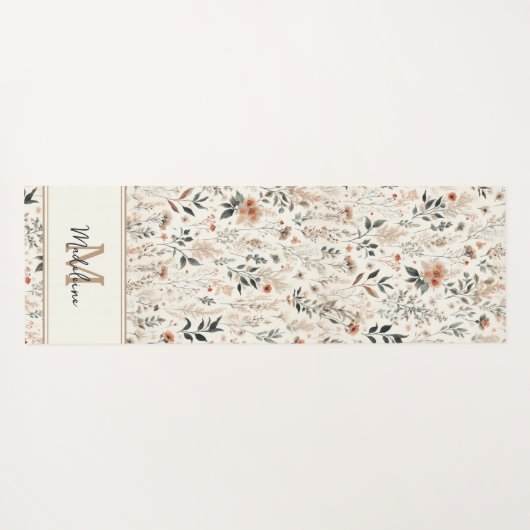 小さな花シック素朴パターン名モノグラム ヨガマット (裏面(横))