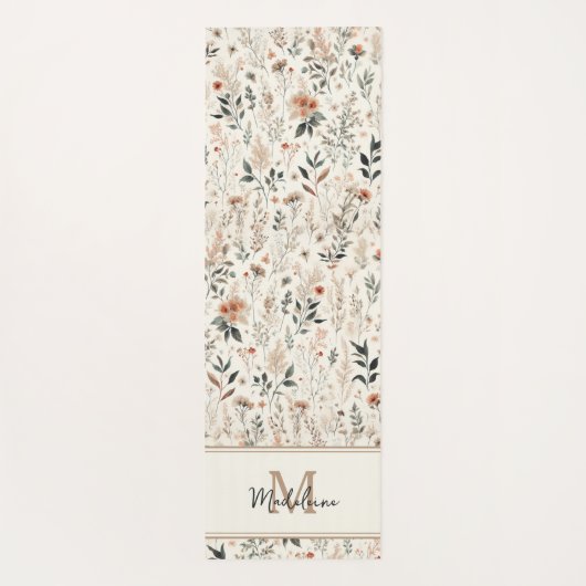 小さな花シック素朴パターン名モノグラム ヨガマット (裏面)