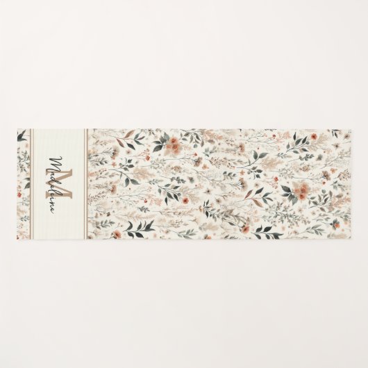 小さな花シック素朴パターン名モノグラム ヨガマット (正面(横))