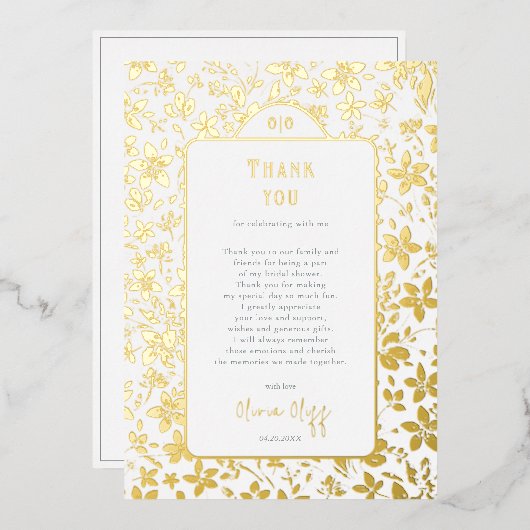 小さな花ブライダルシャワーありがとうフォイルカード 箔招待状 (正面/裏面)