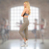 小さな花ブルーレッド金ゴールドヴィンテージフローラ カプリレギンス