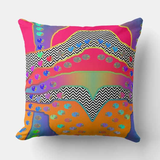 小さな花ホットピンクシェブロン クッション (正面)