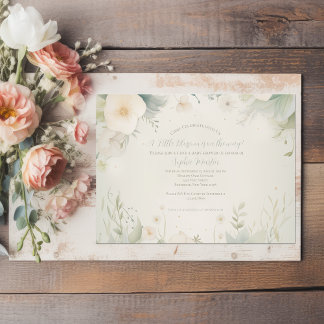 小さな花図解入りの、写真付きのの赤ちゃんシャワー 招待状