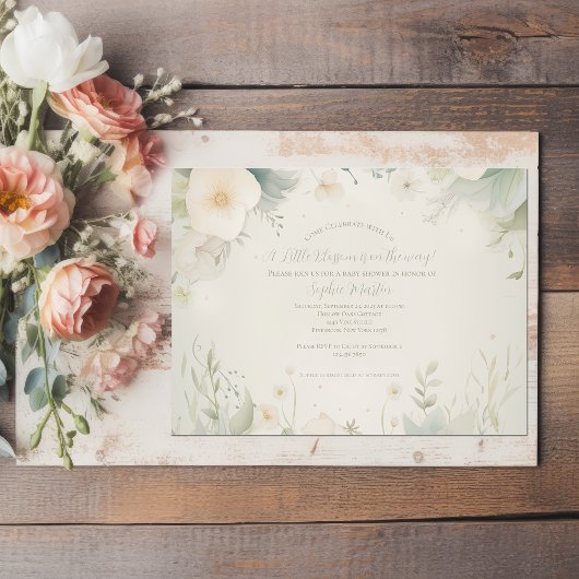 小さな花図解入りの、写真付きのの赤ちゃんシャワー 招待状