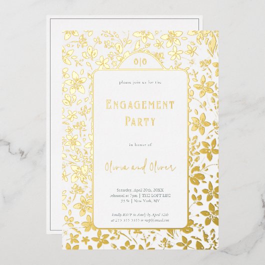 小さな花婚約パーティ 箔招待状 (正面/裏面)