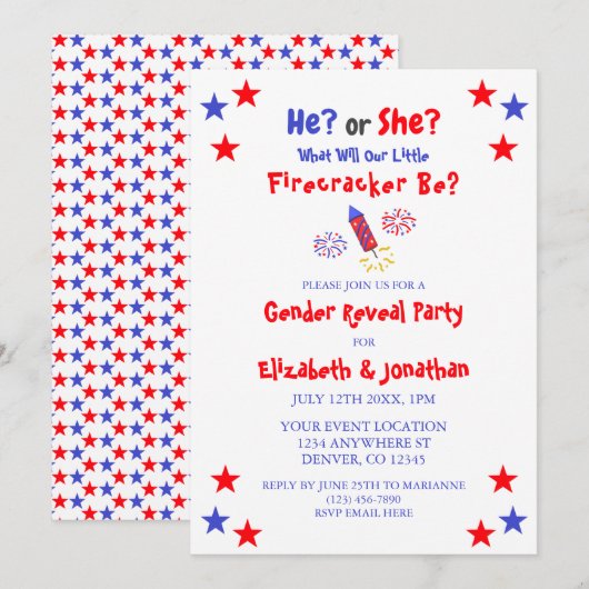 小さな花火 アメリカン 性別発表 招待状 (正面/裏面)