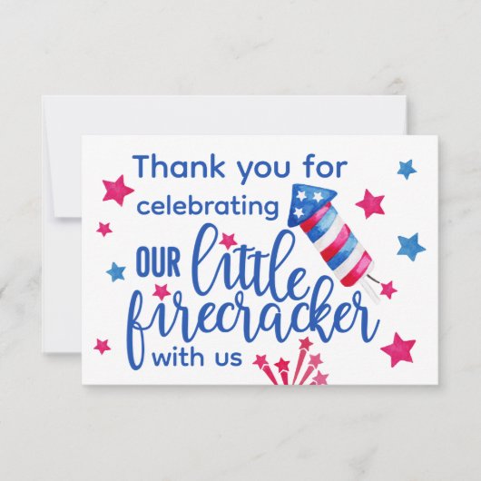 小さな花火 4th of July 1歳の誕生日写真 サンキューカード (正面)