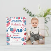 小さな花火 4th Of July 1歳の誕生日写真 招待状 (スタンド正面)