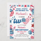 小さな花火 4th Of July 2歳の誕生日パーティー 招待状 (正面)