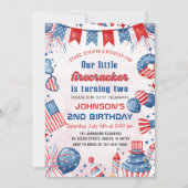 小さな花火 4th Of July 2歳の誕生日パーティー 招待状 (正面)