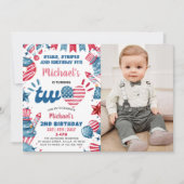 小さな花火 4th Of July 2歳の誕生日写真 招待状 (正面)