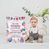 小さな花火 4th Of July 2歳の誕生日写真 招待状 (スタンド正面)