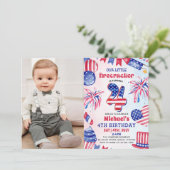 小さな花火 4th Of July 4歳の誕生日写真 招待状 (スタンド正面)