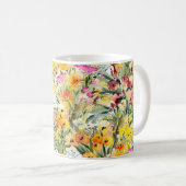 小さな花畑：明るい水色。 コーヒーマグカップ (正面右)