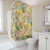 小さな花畑：明るい水色。 シャワーカーテン (インサイチュ)