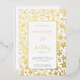 小さな花誕生日任意の年齢 箔招待状